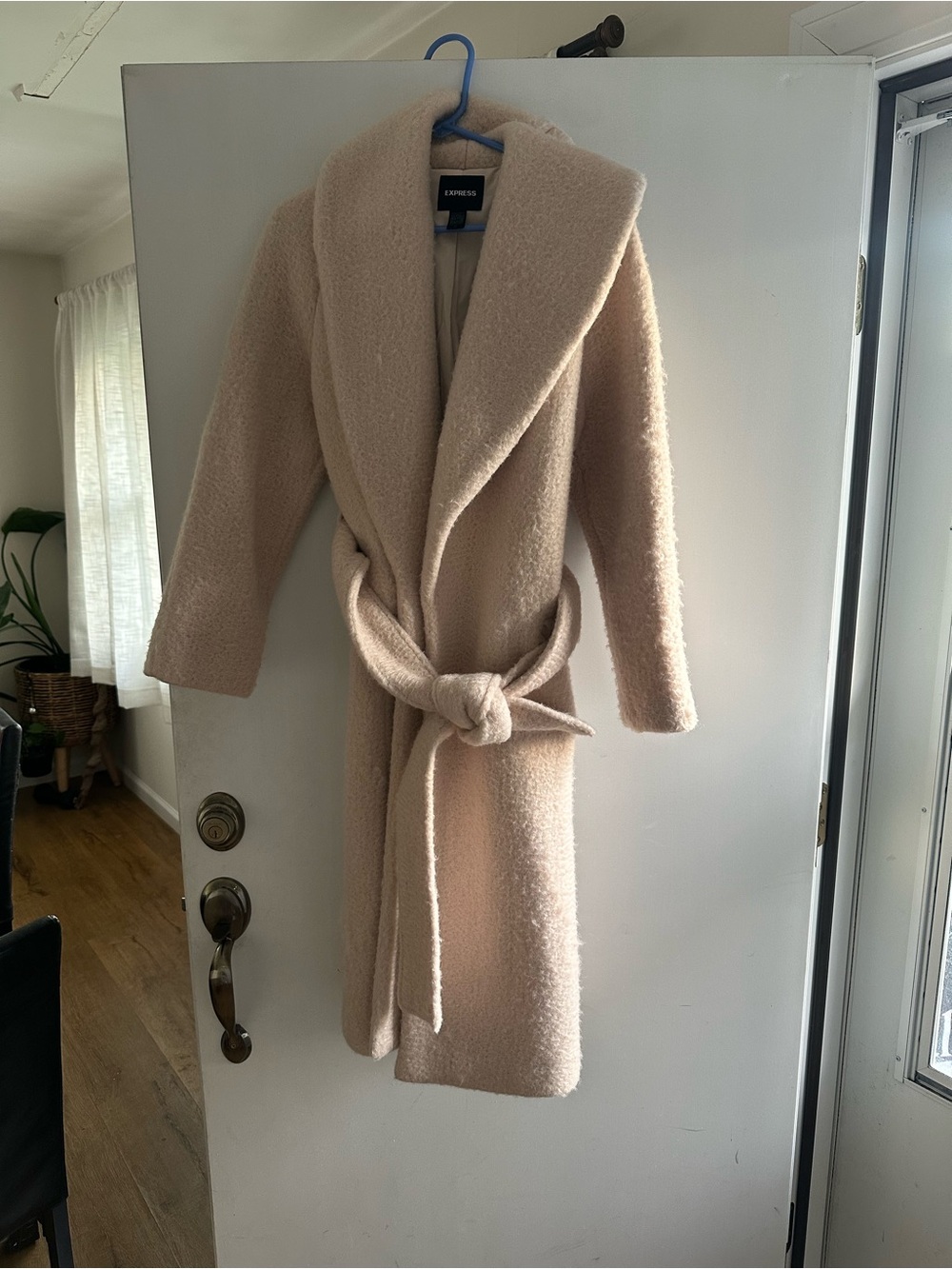 Express Women's Light Beige Belted Long Trench Coat